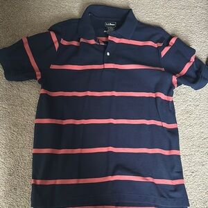 L.L. Bean Navy and Pink Striped Polo Shirt